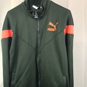 Military green puma full zip jacket with orange